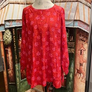 Gudrun Sjoden “Ester” Blouse, Parrot Red/Patterned, Size Medium